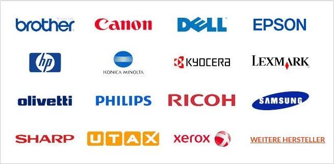 Die Abbildung zeigt die Logos von Druckerherstellern